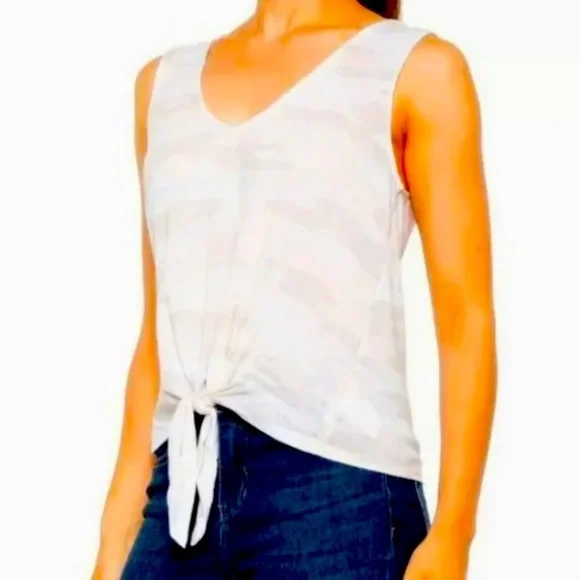NWT Lucky Brand Peach Tan Camo Tie Front Tank Top V Neck - Picture 1 of 12
